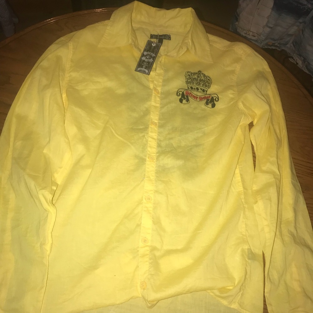 Los Angeles Street Saint yellow button down shirt